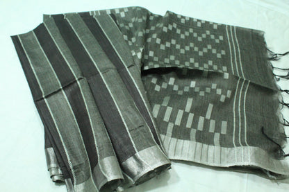 Staple body silver border black color silk Saree