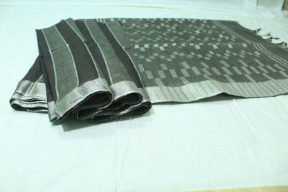 Staple body silver border black color silk Saree