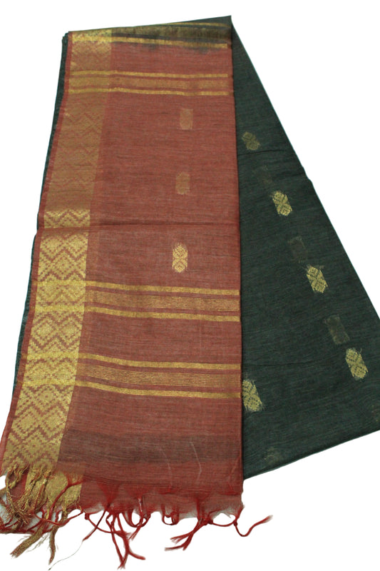 Golden zari buta border silk festive wear black and red color Saree