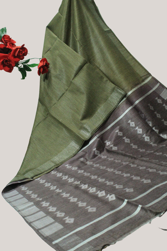 Grand pallu with silver zari pattern jute silk Saree