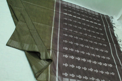 Grand pallu with silver zari pattern jute silk Saree