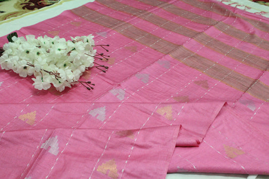 Temple buta without border pink color kota silk Saree