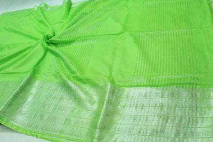 Silver zari  border Handloom doby silk Saree