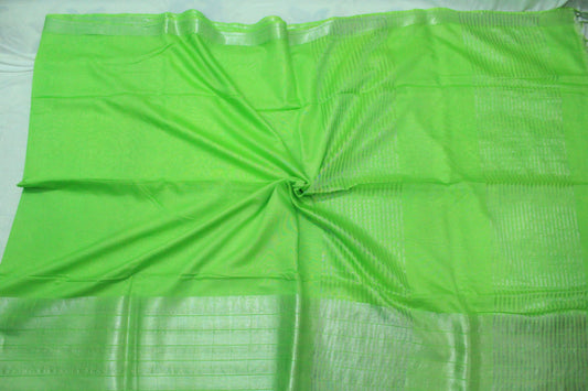 Silver zari  border Handloom doby silk Saree