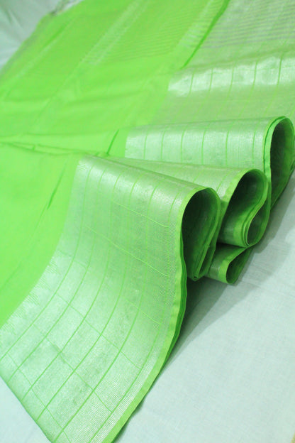 Silver zari  border Handloom doby silk Saree