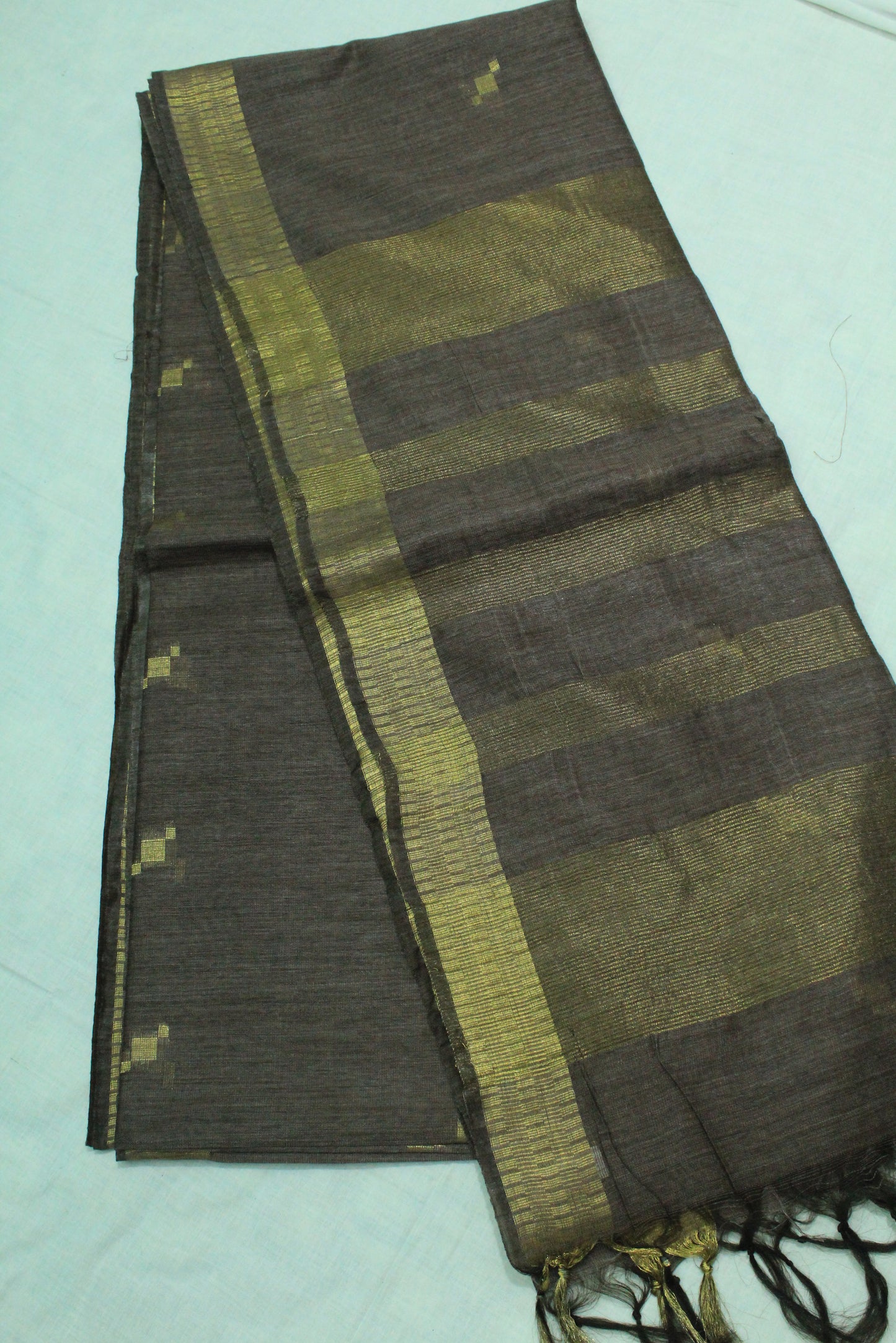 Golden zari buta border Handloom jute silk Saree