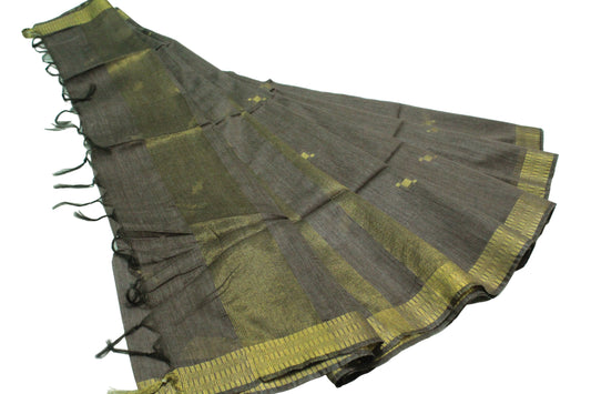 Golden zari buta border Handloom jute silk Saree