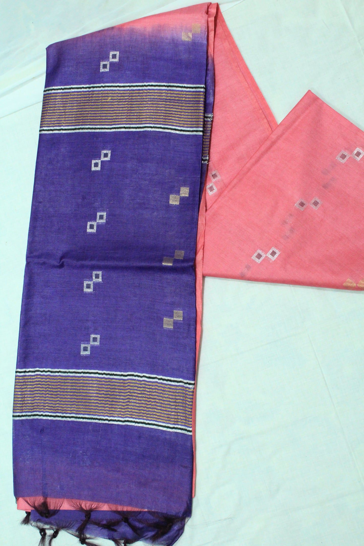 silver buta without border pink color silk saree