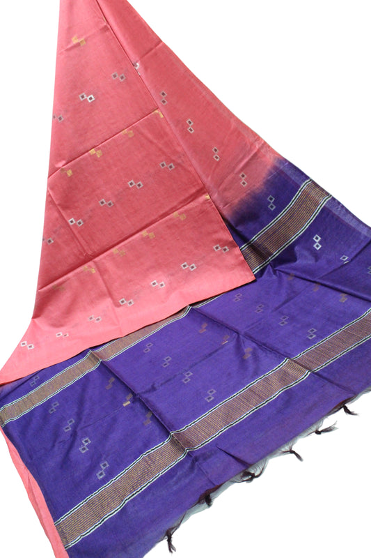 silver buta without border pink color silk saree