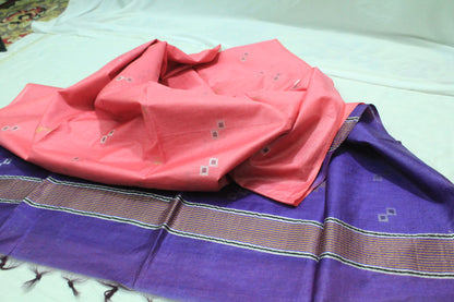 silver buta without border pink color silk saree