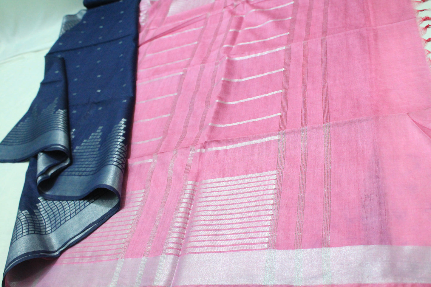 silver buta temple border Hankota silk bhagalpuri
