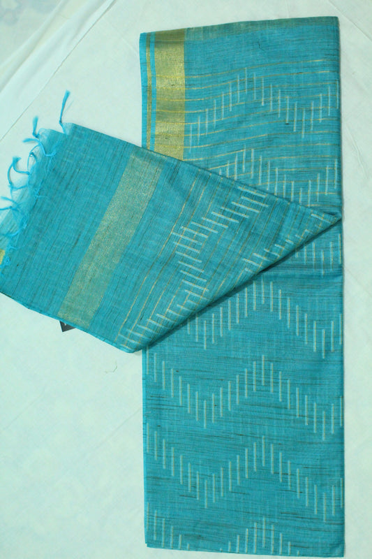 Silk Saree with zari border in sky blue color