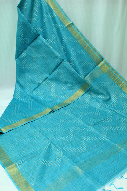 Silk Saree with zari border in sky blue color
