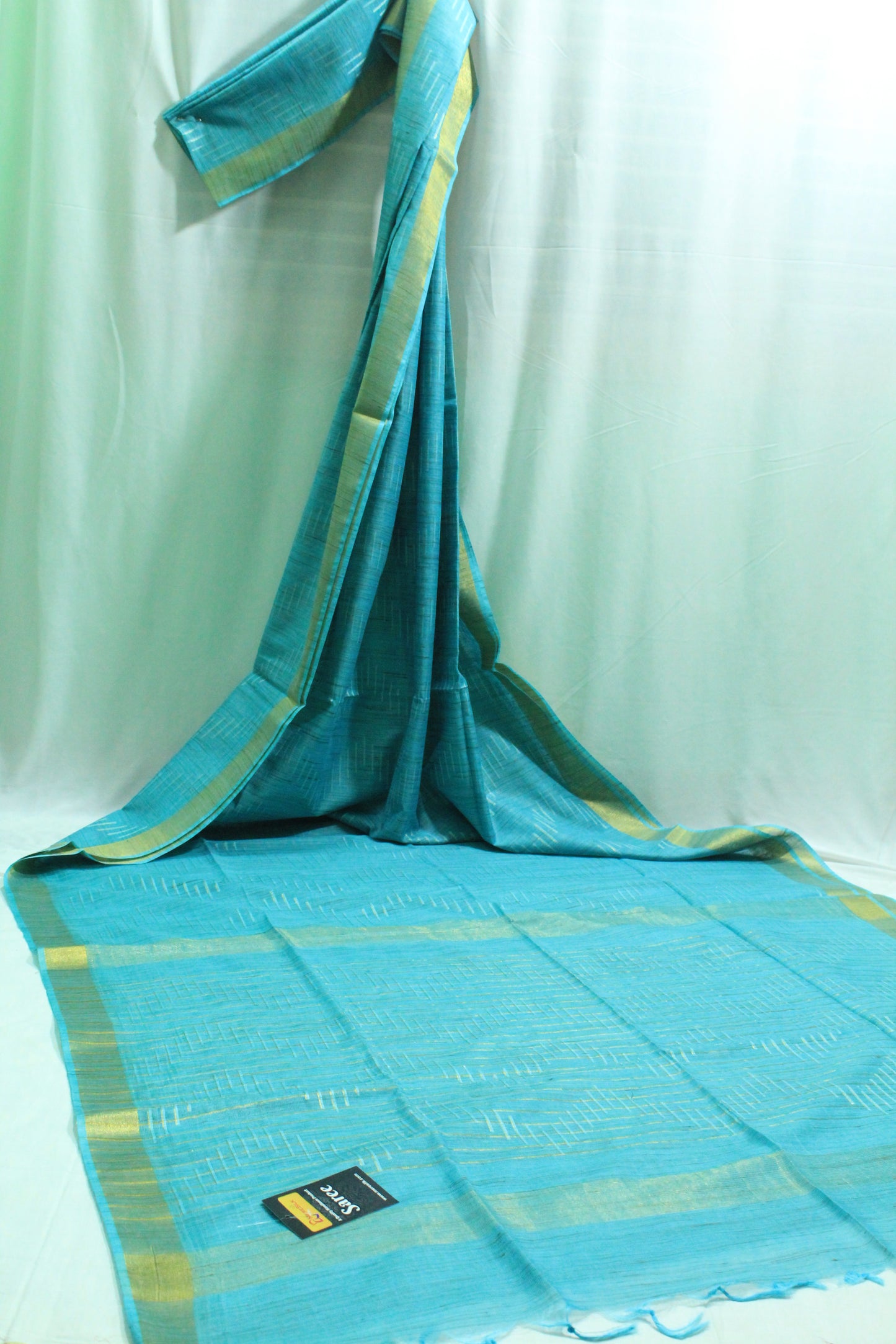 Silk Saree with zari border in sky blue color