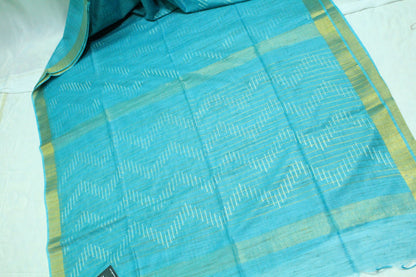 Silk Saree with zari border in sky blue color