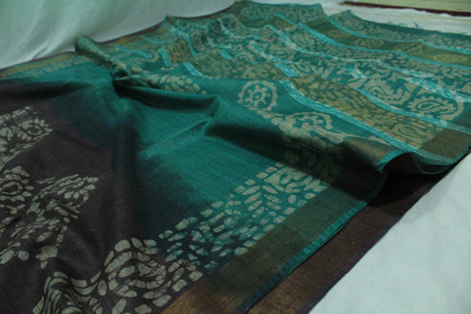 Teal and black patterned bhagalpuri saree in black color