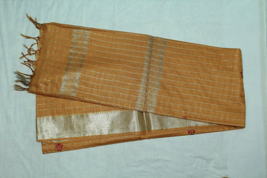 Embroidered  checkered saree with silver zari border