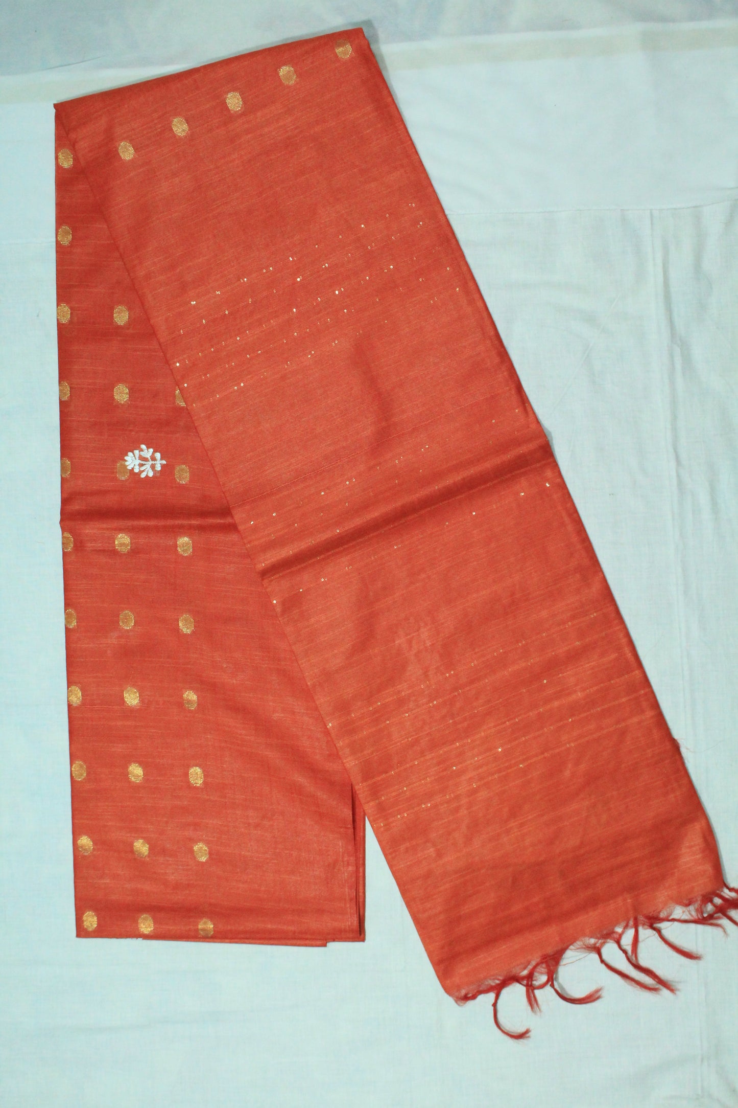 plain orange color saree with embroidery and sequence work