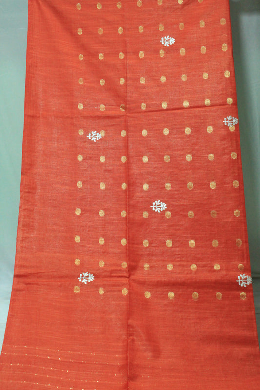 plain orange color saree with embroidery and sequence work