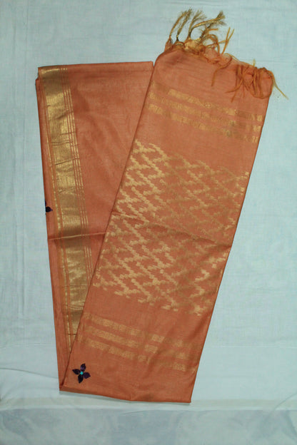 Embroided saree with golden zari border in orange color