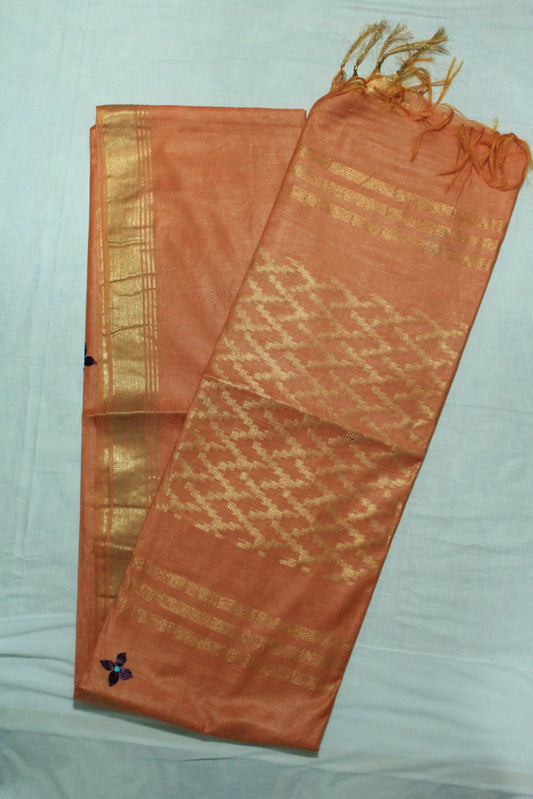 Embroidered festive orange color with zari work