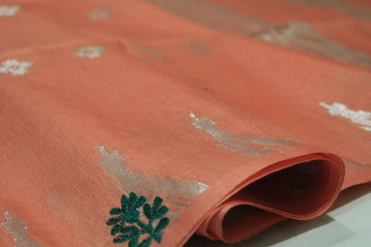 Embroidery saree with beautiful silver zari in light orange color