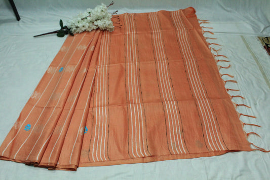 embroidered orange color saree with white pattern