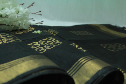 Plain work wear black saree with embroidery and gold pattern