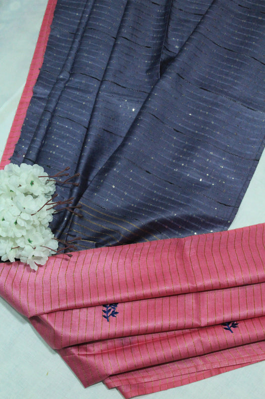 Embroidered with sequence work pink color festive saree
