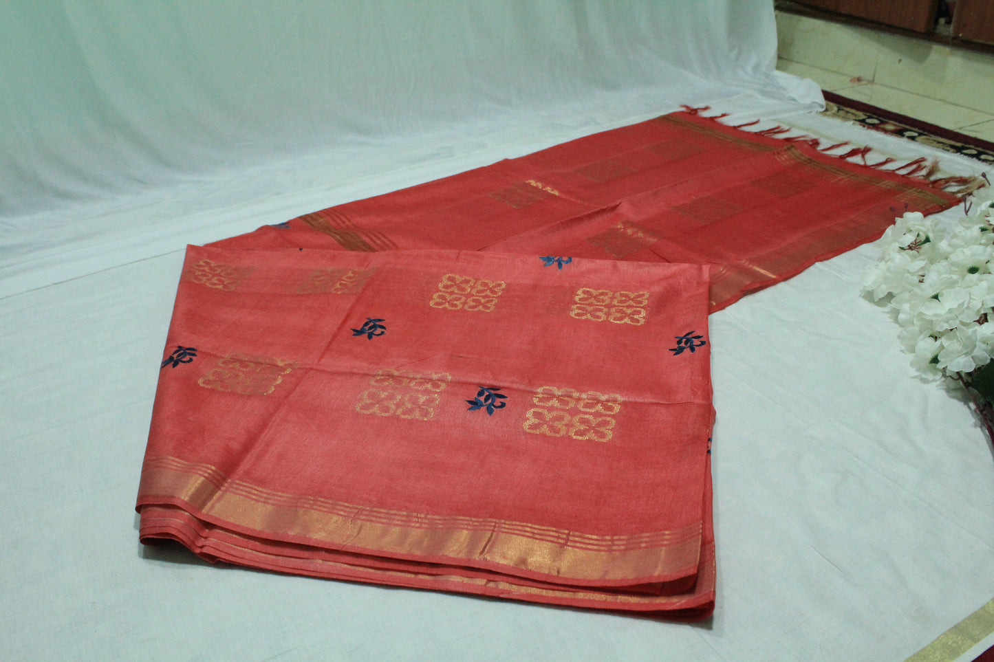 festive pink color saree with embroidery