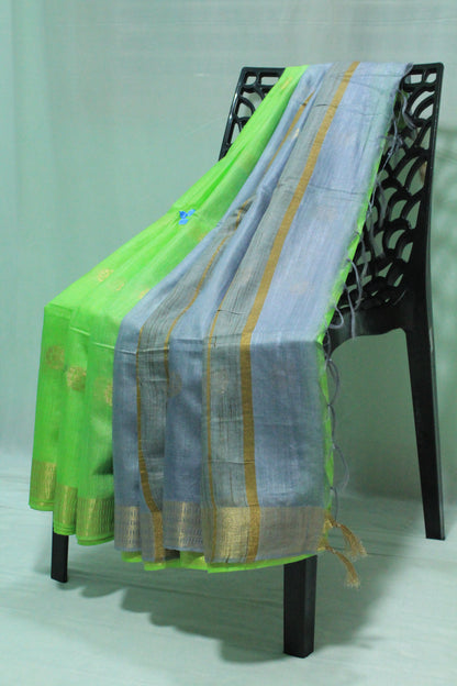 Emboidered green saree with gold patterns