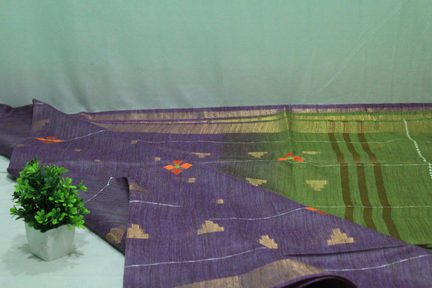 embroidered  double shade green saree with zari work