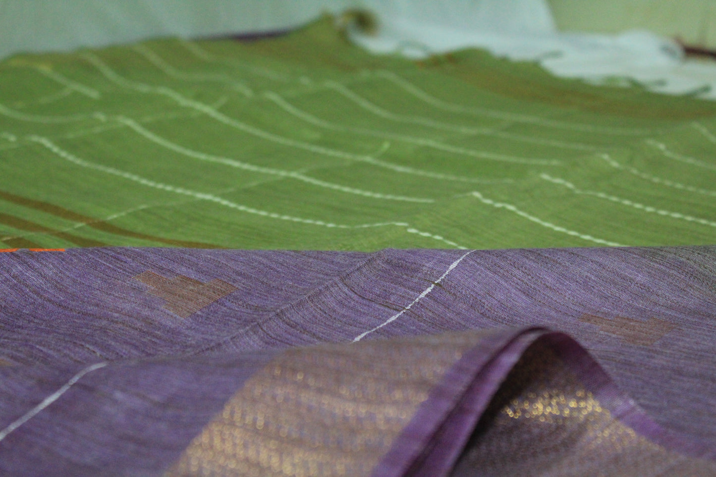 embroidered  double shade green saree with zari work