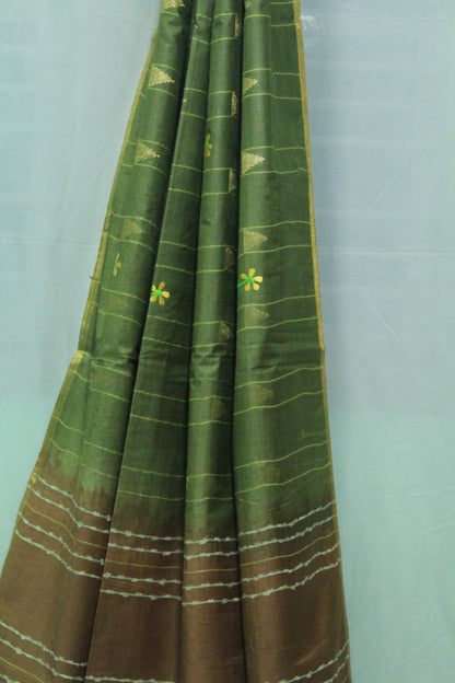 embroidered  double shade green saree with zari work