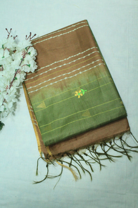 embroidered  double shade green saree with zari work