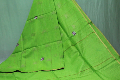 Plain green color saree  with embroidered pattern