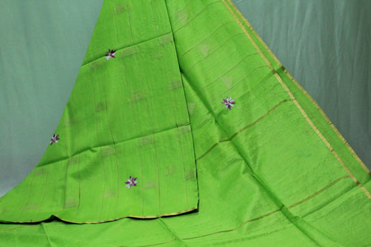 Plain green color saree  with embroidered pattern