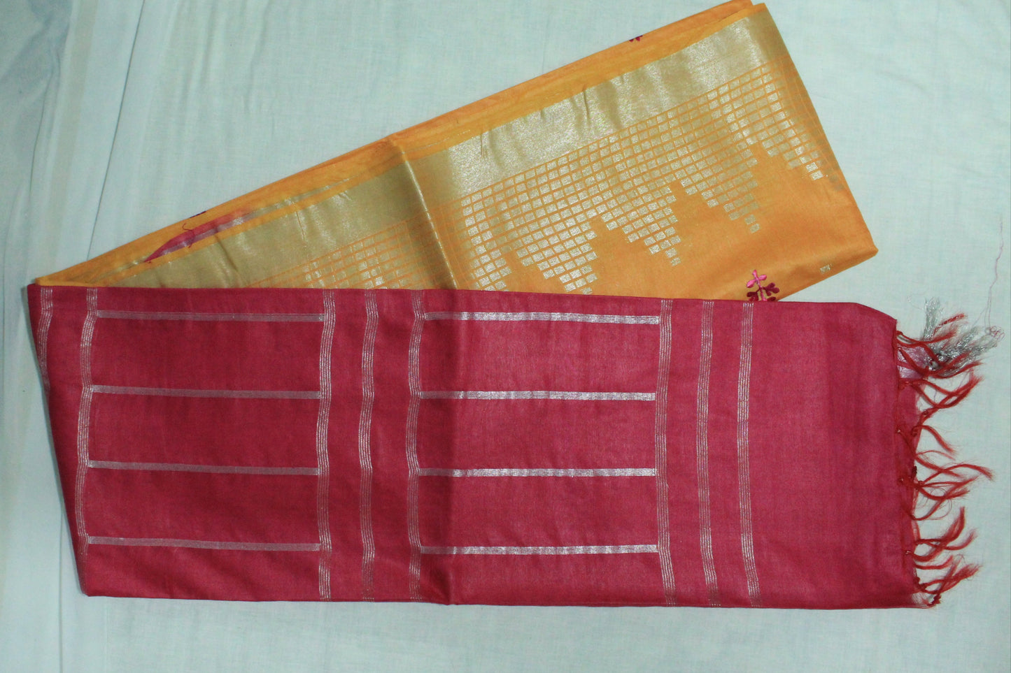 Embroidred  silver zari yellow color Festive saree
