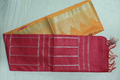 Embroidred  silver zari yellow color Festive saree