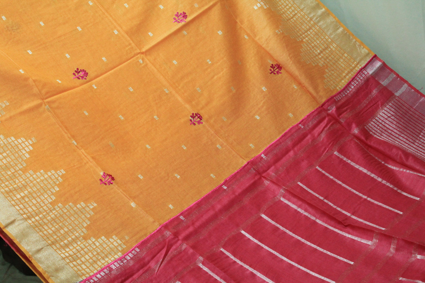 Embroidred  silver zari yellow color Festive saree