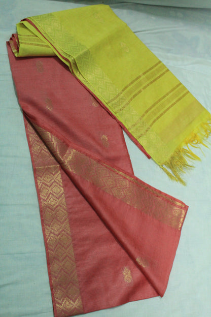 Double share pink and yellow color festive wear Silk Saree