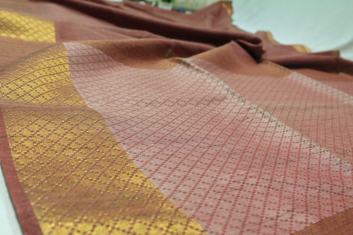 Maroon color plain bordered saree