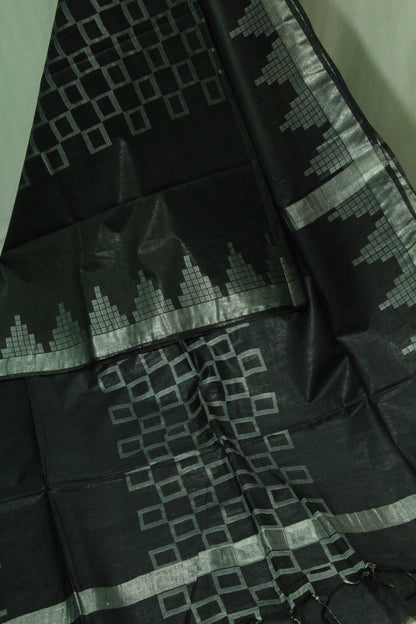 Black Silver zari pattern Silk Saree