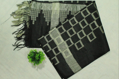 Black Silver zari pattern Silk Saree