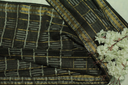 Black saree with gold patterns in silk fabric