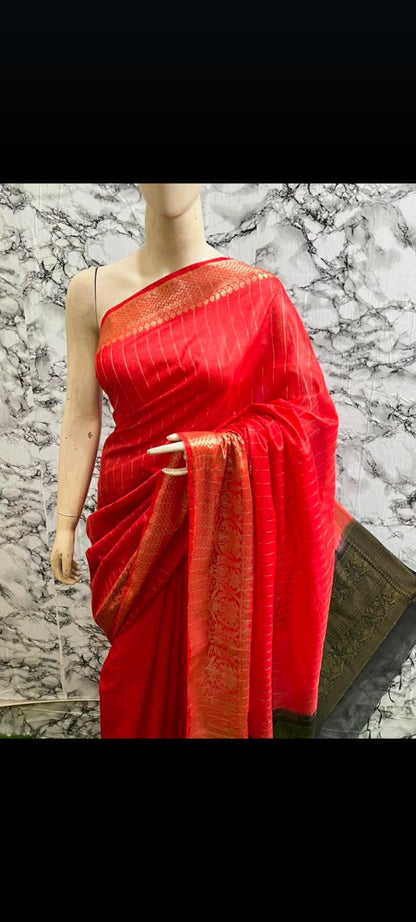 Heavy zari bordered jaqquard Silk festive wear Saree