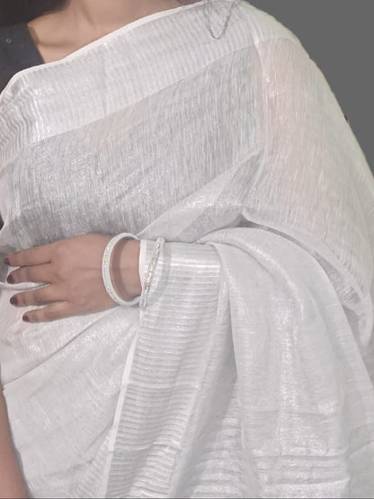 silver zari  Saree in linen fabric