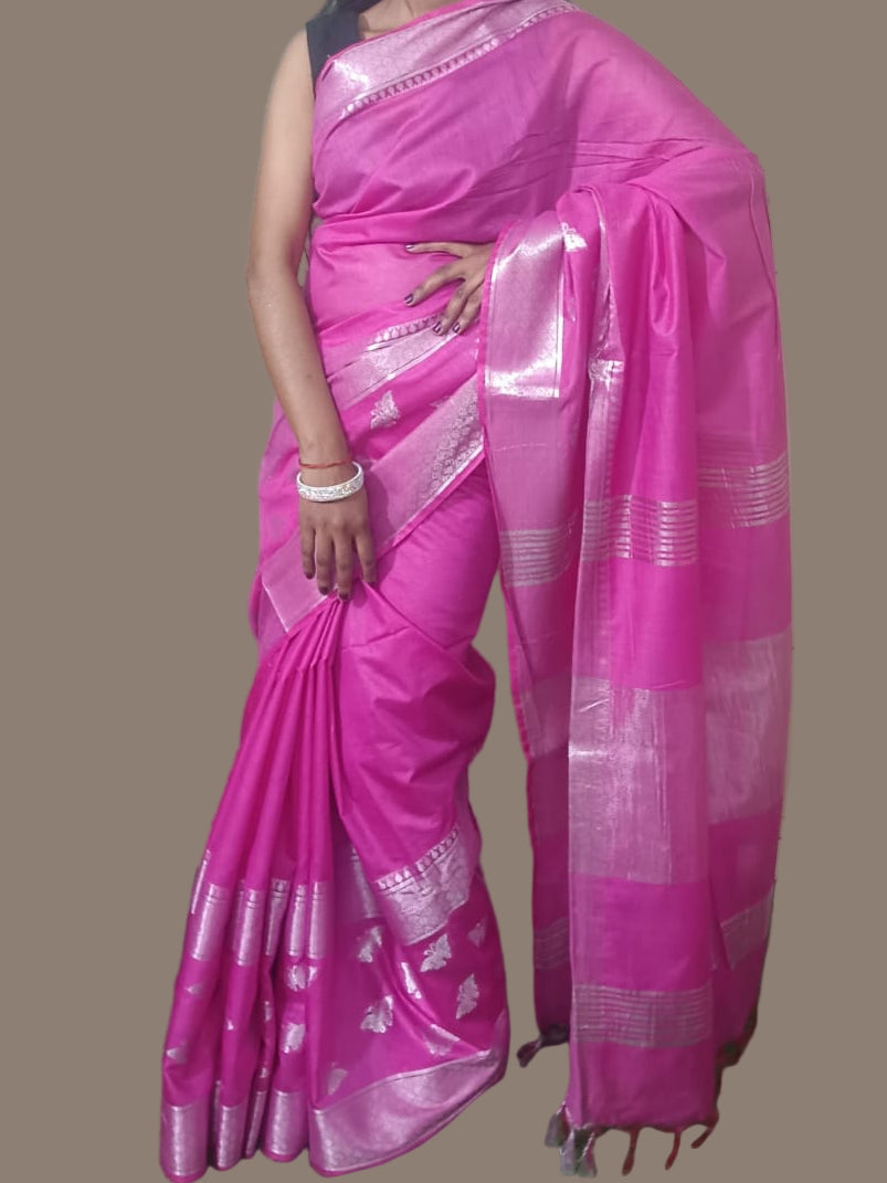 Silver zari with butterfly print Silk Saree