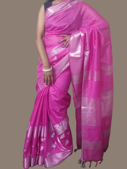 Silver zari with butterfly print Silk Saree