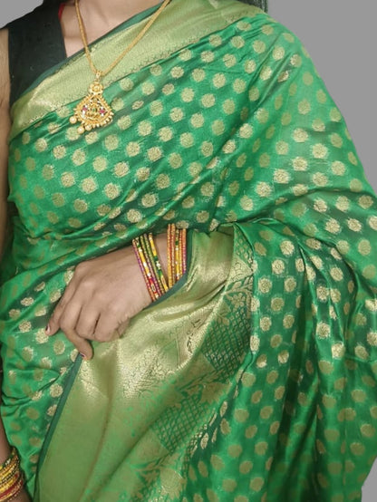 Green Feative wear banarasi Silk saree